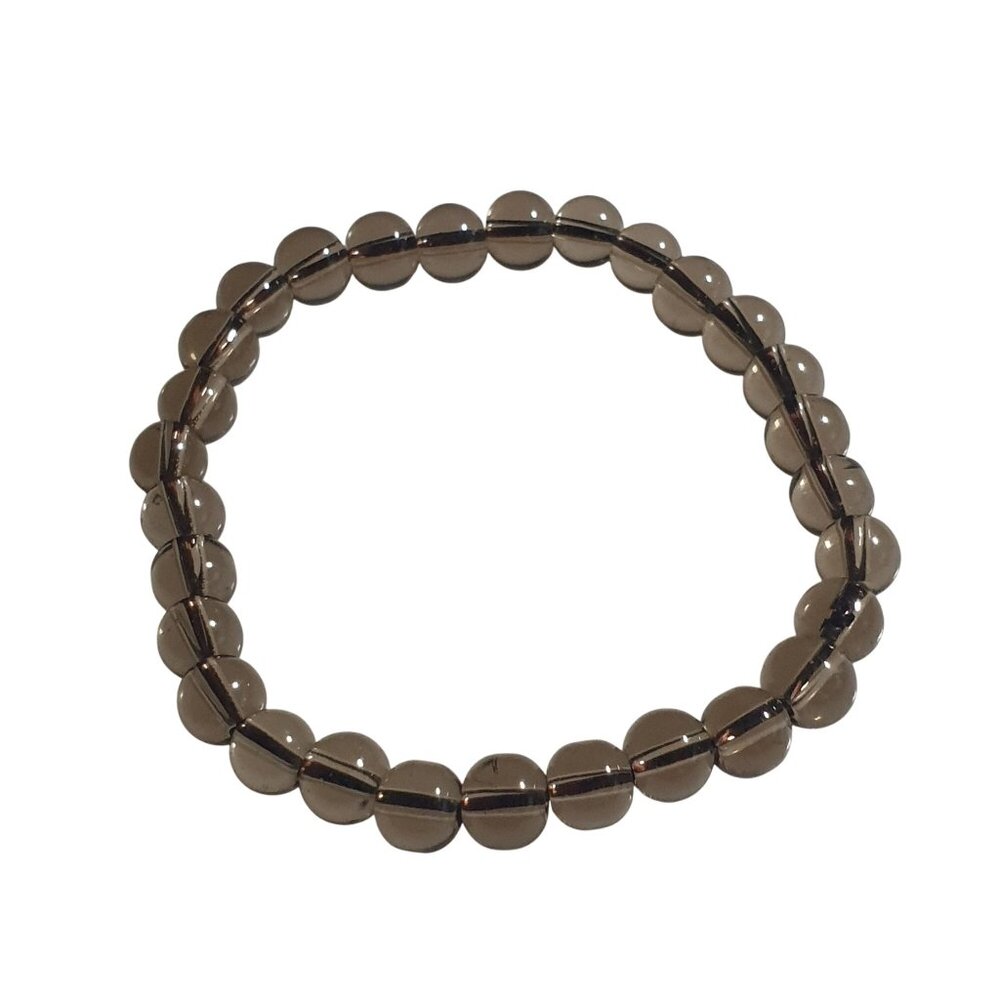 Smoky Quartz Beaded Stretch Bracelet Stone Beads Elastic Jewelry 7 Inch Handmade